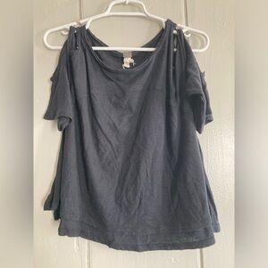 We The Free Linen Blend Shirt Womens Size XS P short sleeve cold shoulder Black